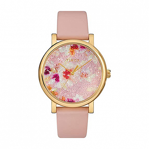 Crystal Bloom With Swarovski® Crystals 38mm Leather Strap - Pink